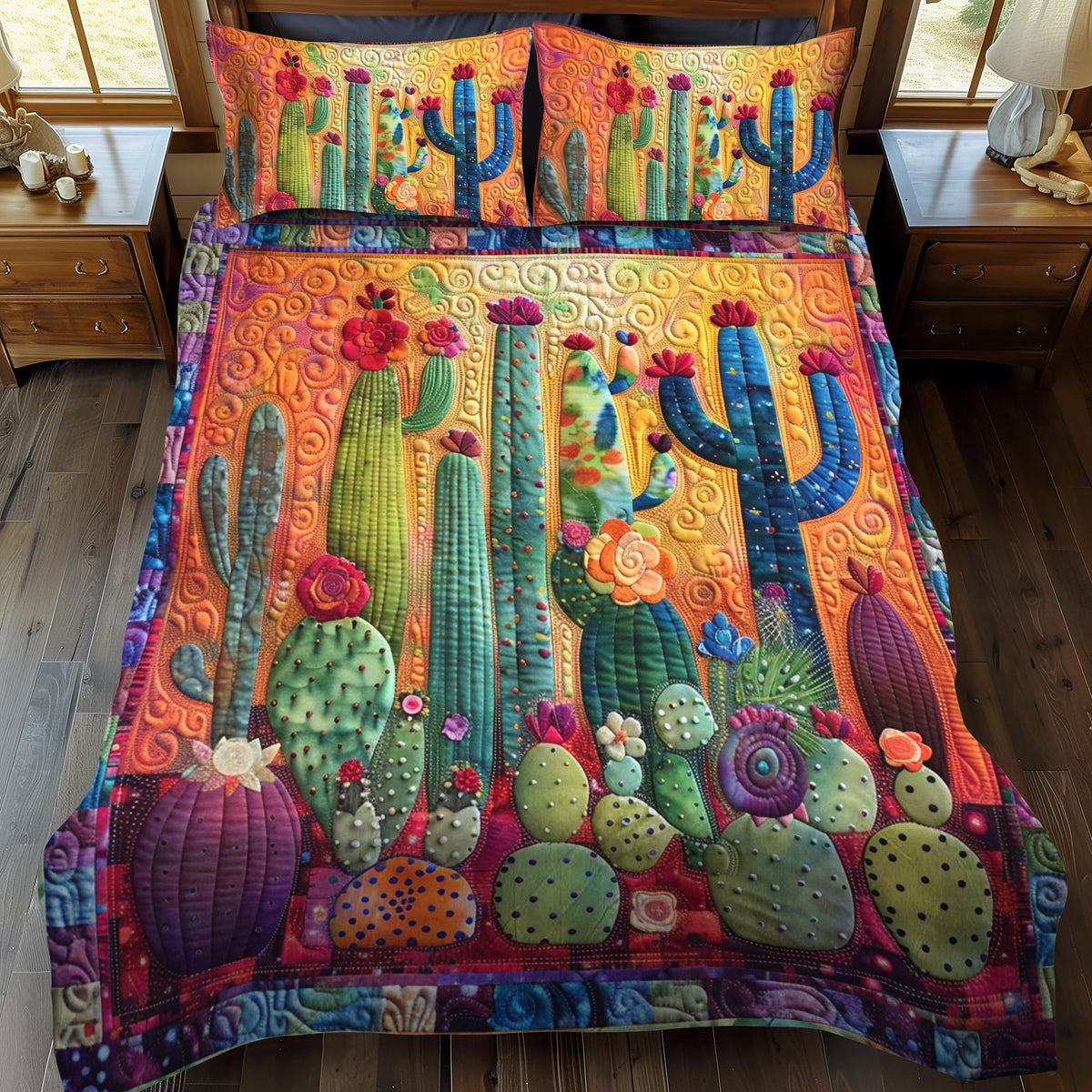 Flora Cactus 3-Piece Quilted Bedding Set