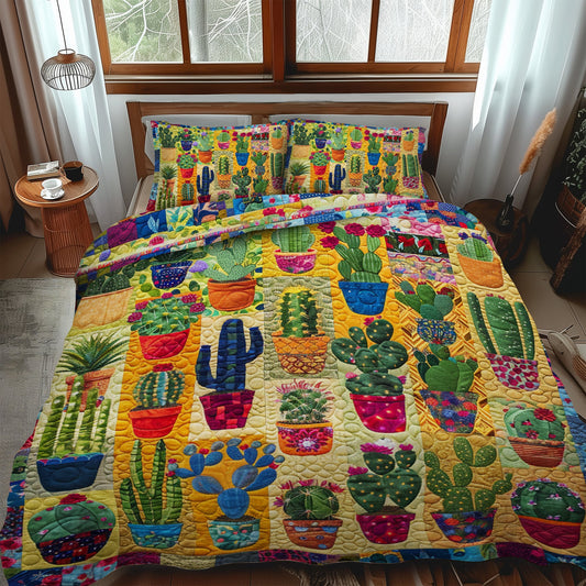 Desert Bloom Cactus 3-Piece Quilted Bedding Set