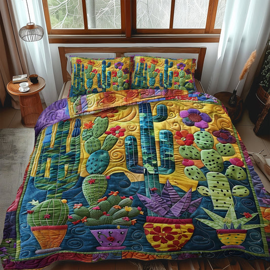 Blooming Cacti 3-Piece Quilted Bedding Set