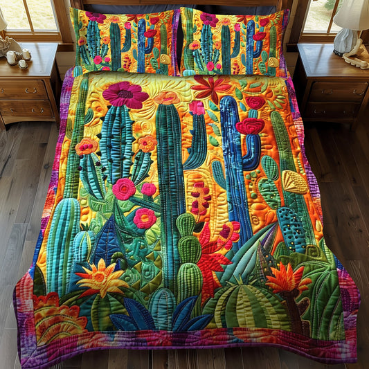 Flowering Cactus 3-Piece Quilted Bedding Set