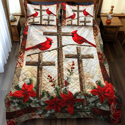 Cardinal Jesus Cross 3-Piece Quilted Bedding Set