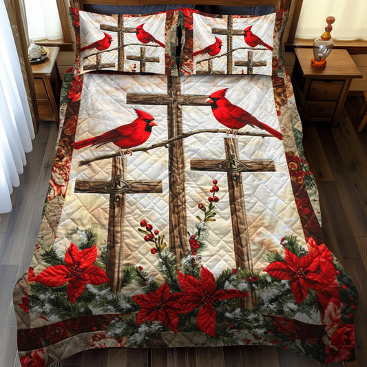 Cardinal Jesus Cross 3-Piece Quilted Bedding Set