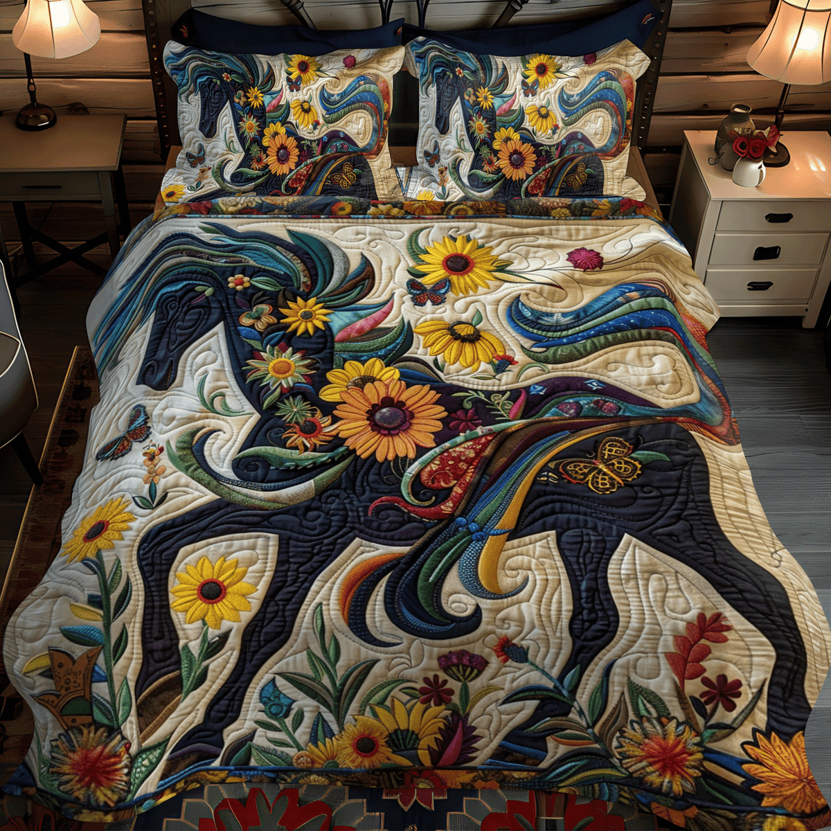 Vivid Horse 3-Piece Quilted Bedding Set