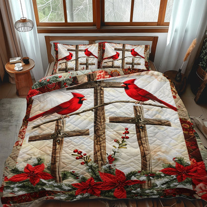 Cardinal Jesus Cross 3-Piece Quilted Bedding Set
