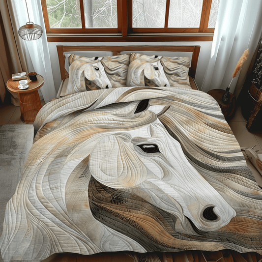 Artistic White Horse 3-Piece Quilted Bedding Set
