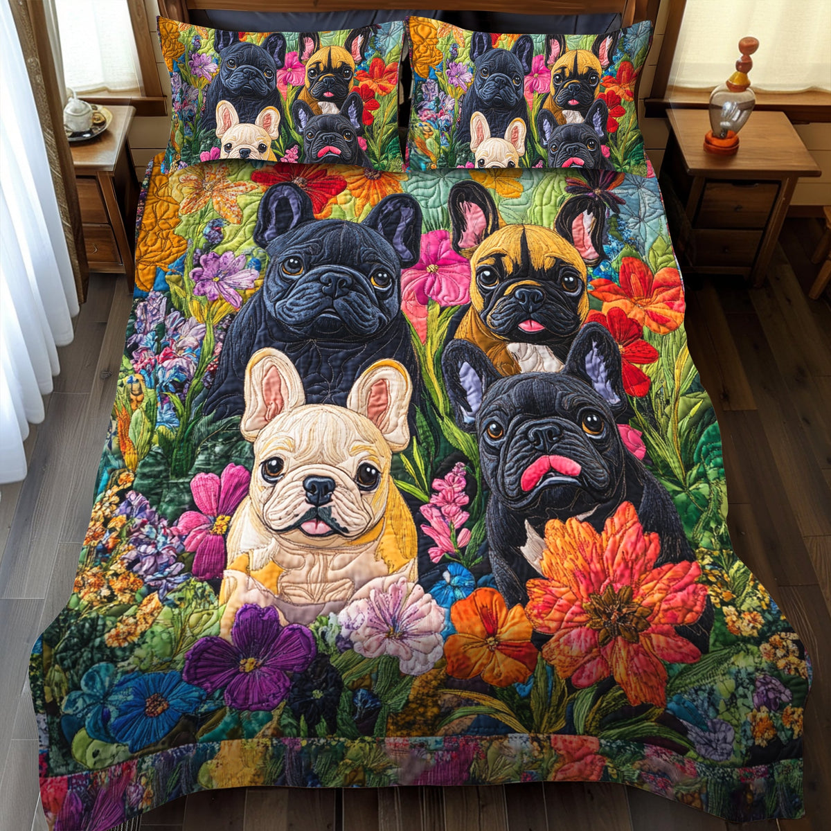 Whimsical French Bulldog 3-Piece Quilted Bedding Set