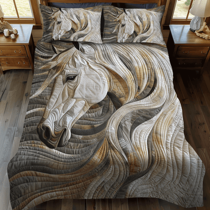 Vibrant White Horse 3-Piece Quilted Bedding Set