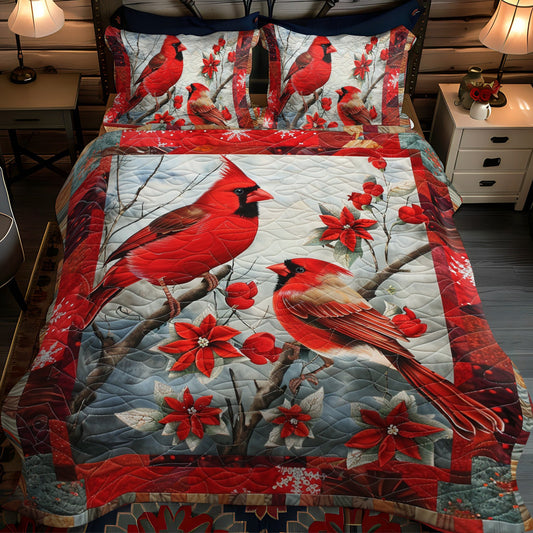 Cardinal Bird 3-Piece Quilted Bedding Set