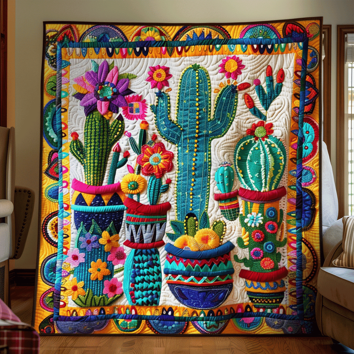 Saguaro Splendor Cactus Quilted Blanket