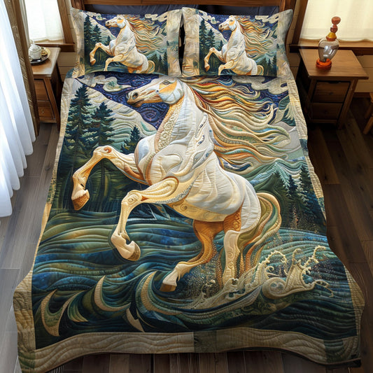 Galloping Horse 3-Piece Quilted Bedding Set