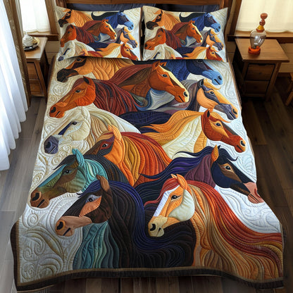 Colorful Horse 3-Piece Quilted Bedding Set