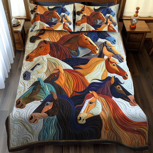 Colorful Horse 3-Piece Quilted Bedding Set
