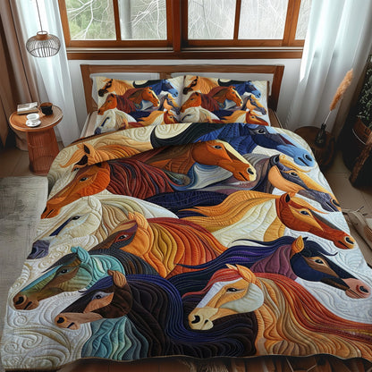 Colorful Horse 3-Piece Quilted Bedding Set