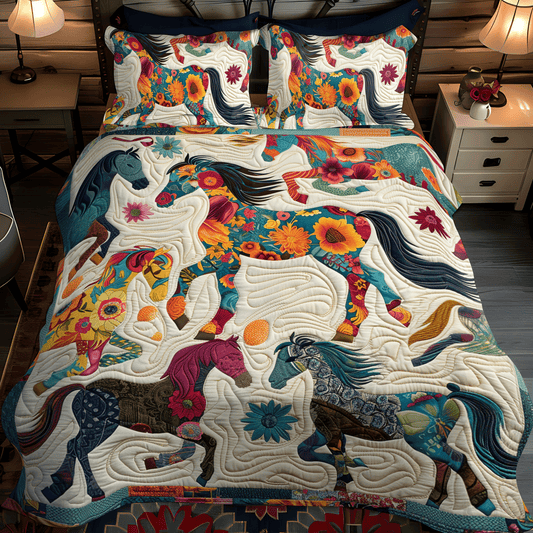 Whimsical Running Horse 3-Piece Quilted Bedding Set
