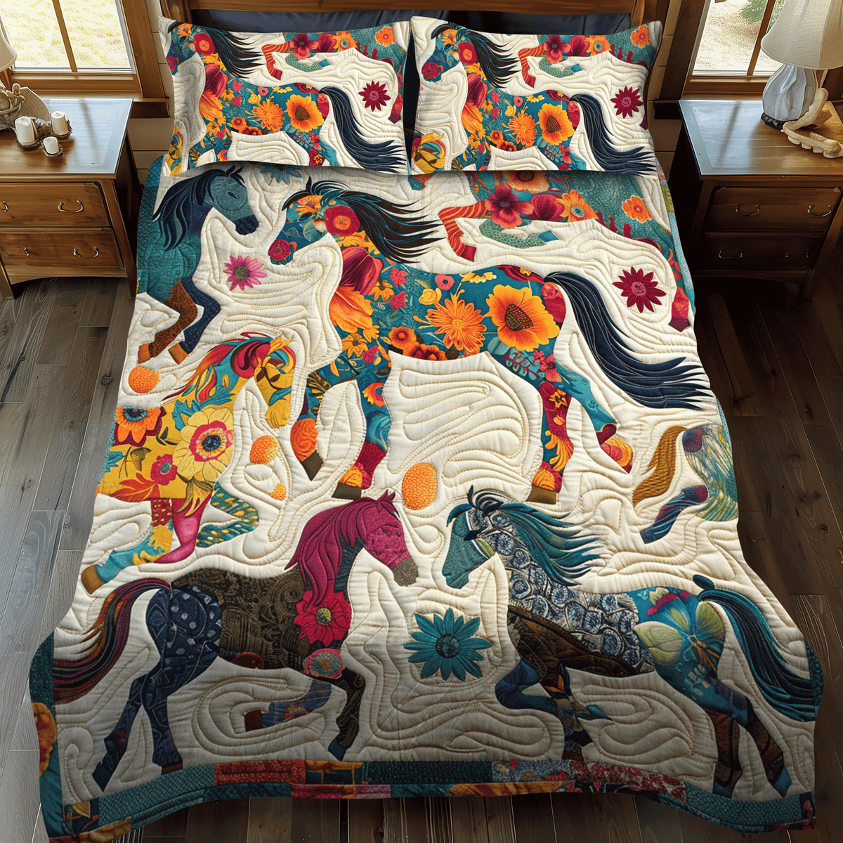 Whimsical Running Horse 3-Piece Quilted Bedding Set