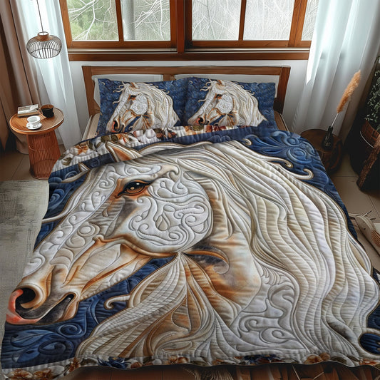 Artistic Horse-Themed 3-Piece Quilted Bedding Set
