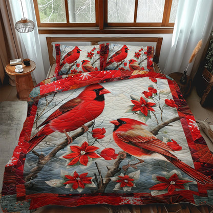 Cardinal Bird 3-Piece Quilted Bedding Set