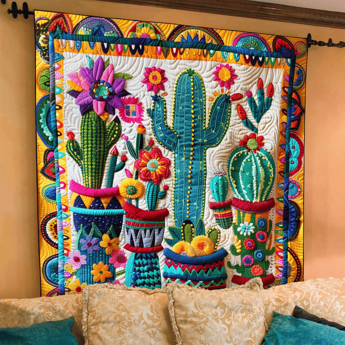 Saguaro Splendor Cactus Quilted Blanket