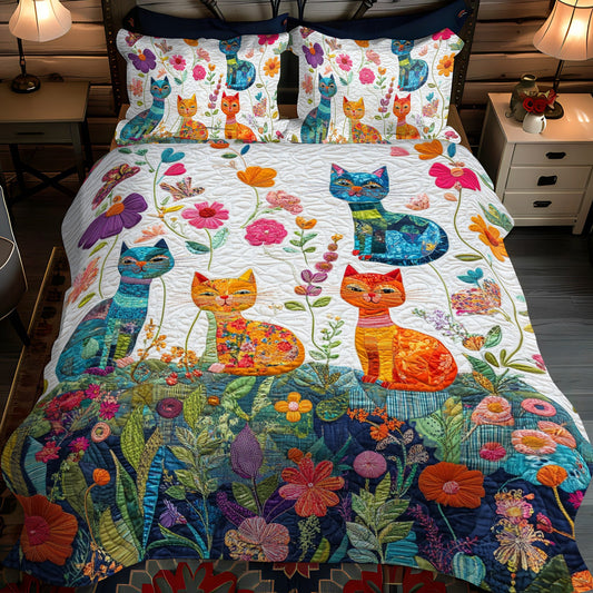 Feline Cat Fantasy 3-Piece Quilted Bedding Set