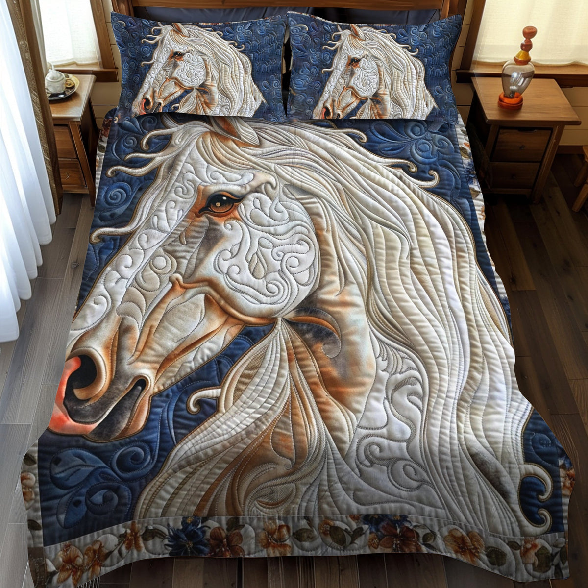 Artistic Horse-Themed 3-Piece Quilted Bedding Set