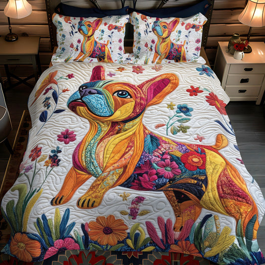 Cute French Bulldog 3-Piece Quilted Bedding Set
