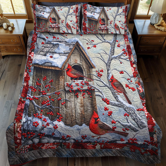 Nature-Inspired Cardinal 3-Piece Quilted Bedding Set