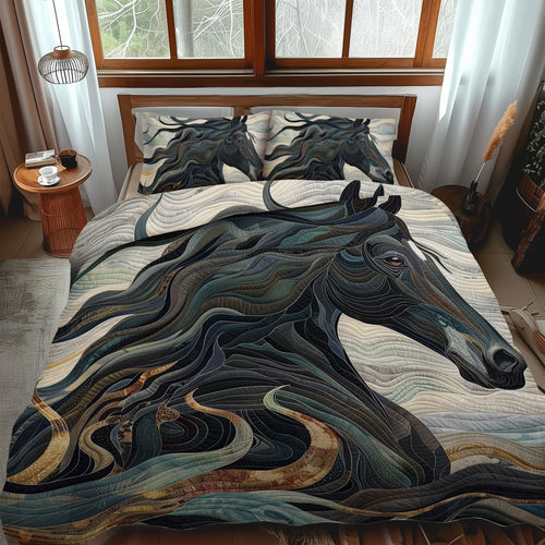 Dynamic Horse Design 3-Piece Quilted Bedding Set
