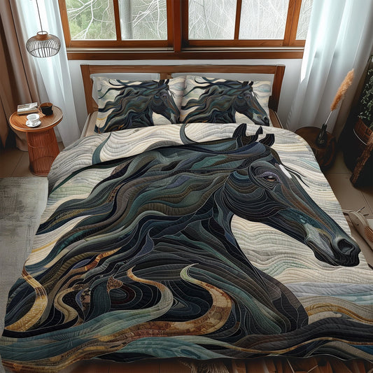 Dynamic Horse Design 3-Piece Quilted Bedding Set
