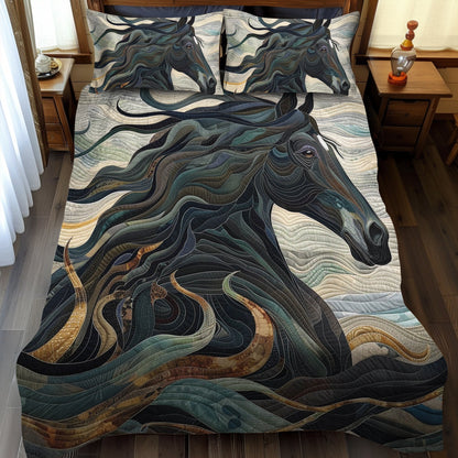 Dynamic Horse Design 3-Piece Quilted Bedding Set