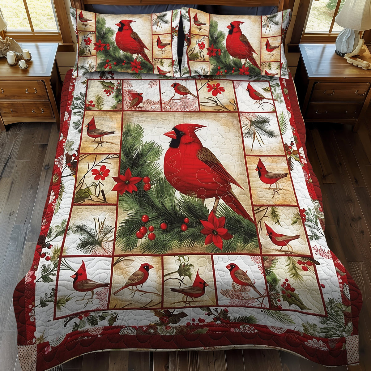 Nature-Inspired Cardinal 3-Piece Quilted Bedding Set