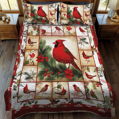 Nature-Inspired Cardinal 3-Piece Quilted Bedding Set