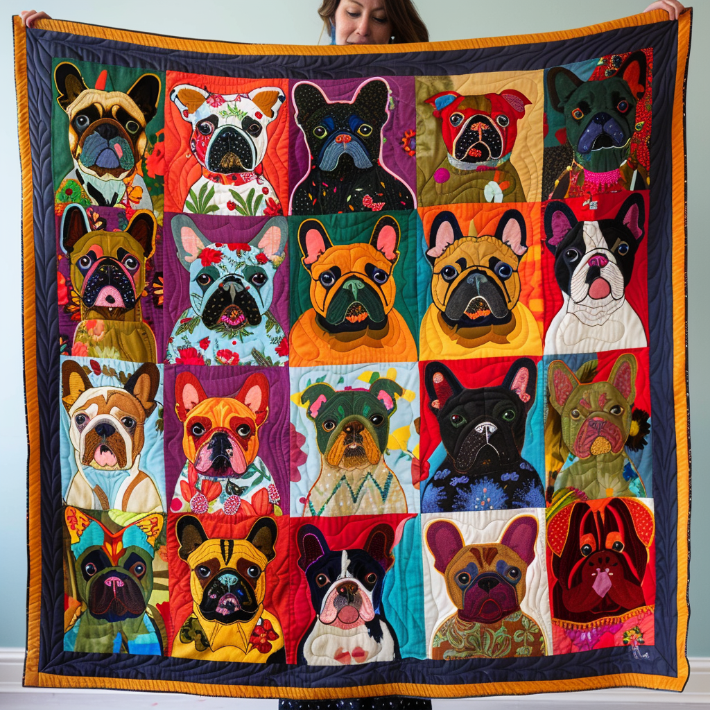 French Bulldog Floral Quilted Blanket
