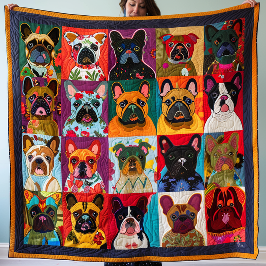 French Bulldog Floral Quilted Blanket