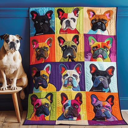 French Bulldog Patchwork Quilted Blanket