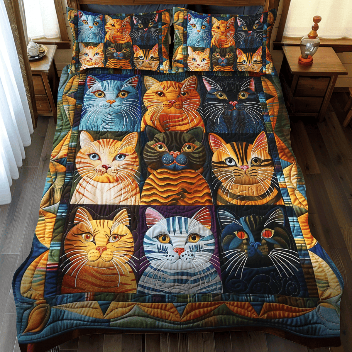 Cat Parade 3-Piece Quilted Bedding Set