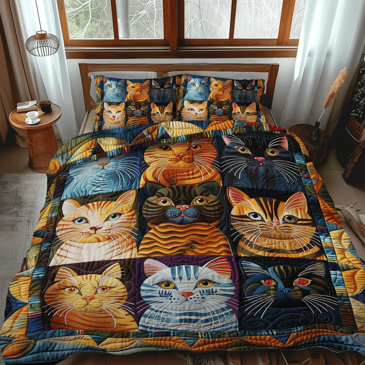 Cat Parade 3-Piece Quilted Bedding Set