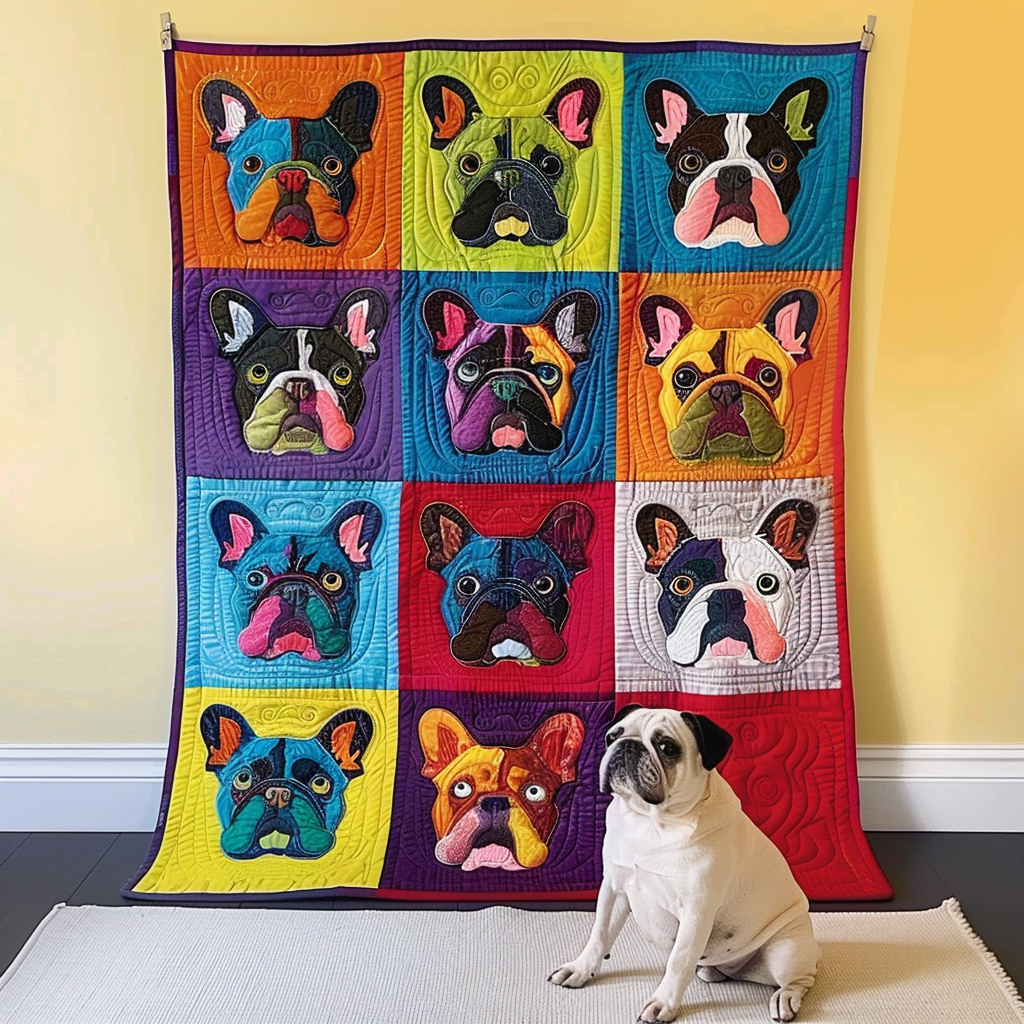 Frenchie Fanatic Quilted Blanket