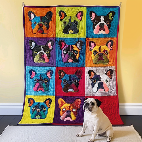 Frenchie Fanatic Quilted Blanket