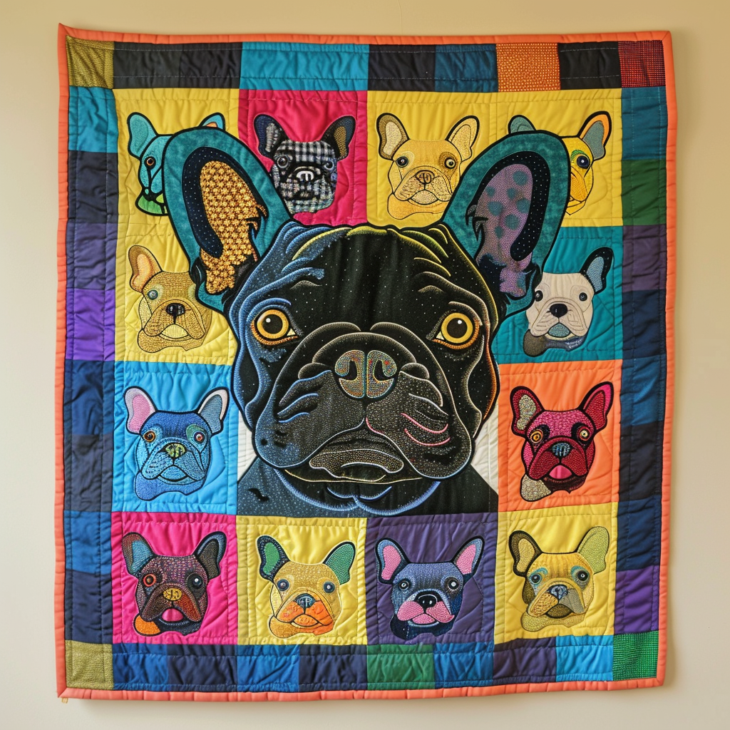 Adorable French Bulldog Quilted Blanket