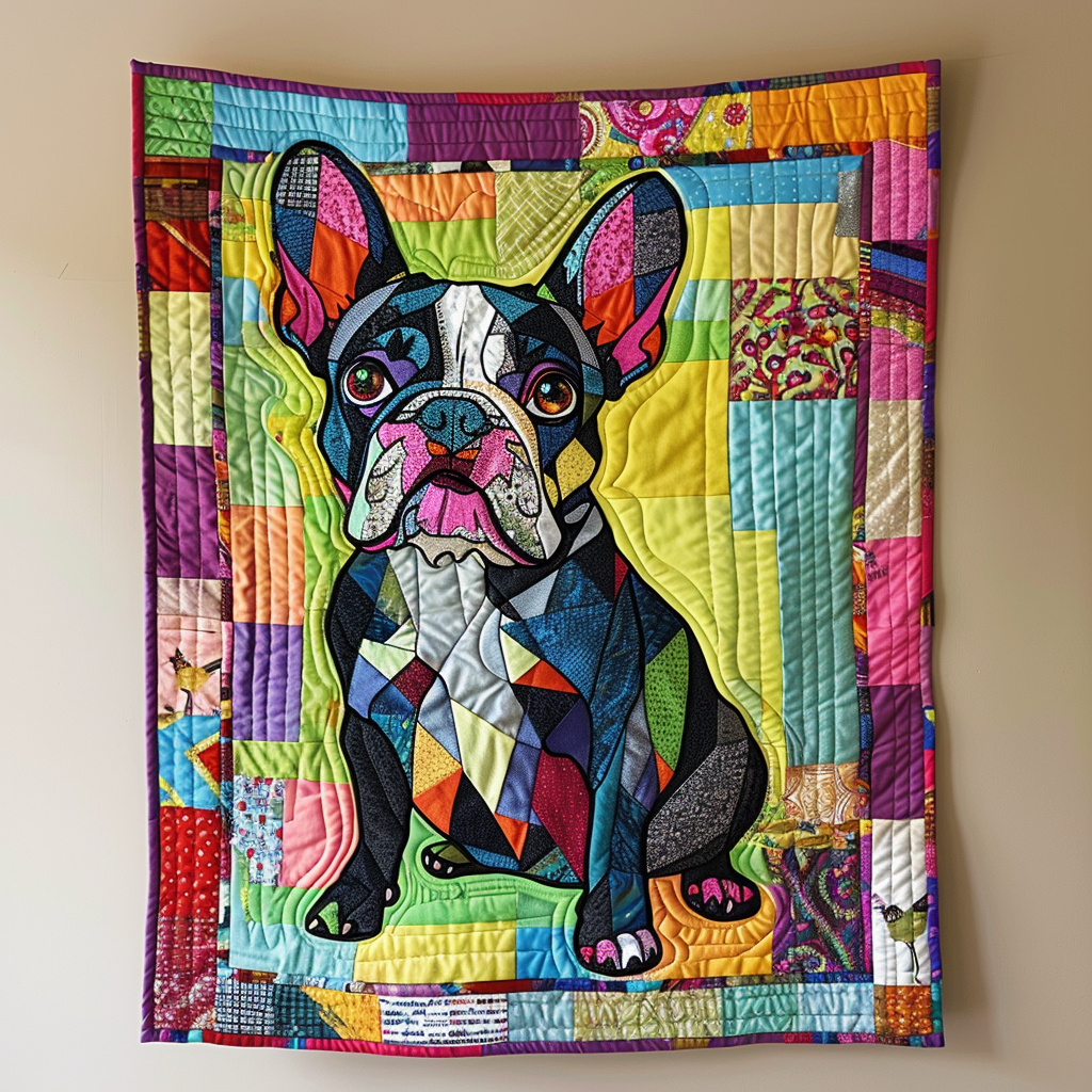 Whimsical French Bulldog Quilted Blanket