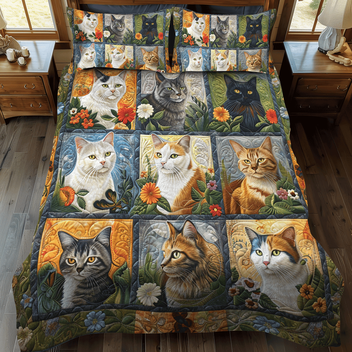 Cute Cat 3-Piece Quilted Bedding Set